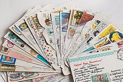 Pile of written postcards Editorial Stock Photo