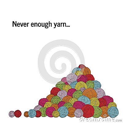 A pile of yarn. A lot of yarn balls. Square banner. Vector Illustration