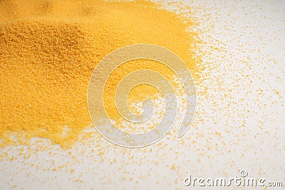 Pile yellow dry desert sand on white background Stock Photo