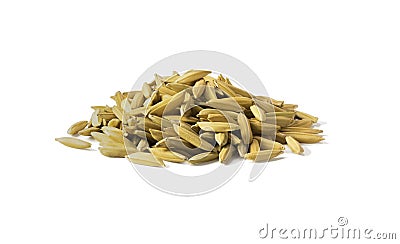 Pile of yellow gold rice. Close up of long paddy rice grains can use for background and texture. Macro of sample natural rice Stock Photo