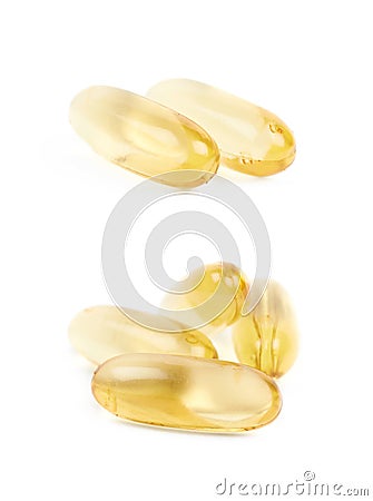 Pile of softgel pills isolated Stock Photo