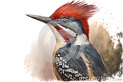 Pileated Woodpecker (Dendrocopos major). Watercolor illustration. Cartoon Illustration