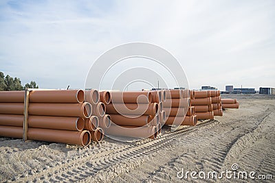 Piled up pvc pipes Stock Photo