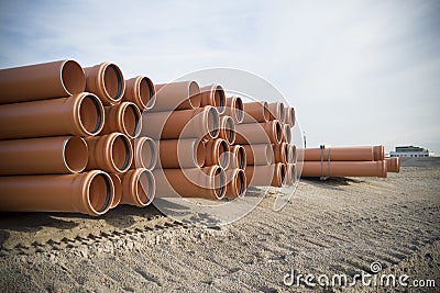 Piled up pvc pipes Stock Photo