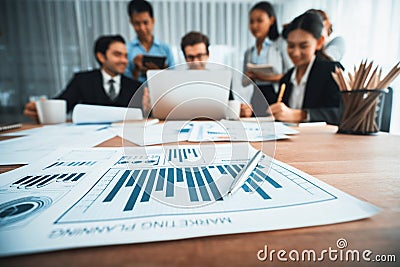 Piles of analyzed financial data dashboard on wooden table. Habiliment Stock Photo