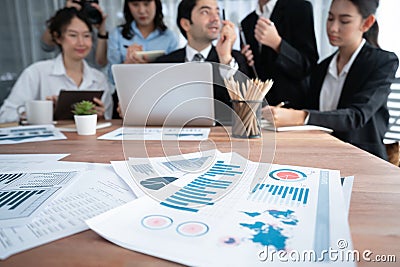 Piles of analyzed financial data dashboard on wooden table. Habiliment Stock Photo