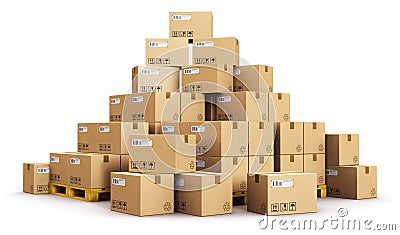 Piles of cardboard boxes on shipping pallets Cartoon Illustration