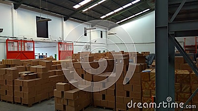 Piles of cardboard packages that fill the warehouse space1 Cartoon Illustration