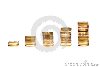 Piles of coins , isolated Stock Photo