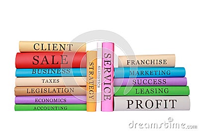 Piles of colorful business books isolated on a white background Stock Photo