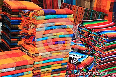 Colorful woven fabric at a Mexican craft market Stock Photo