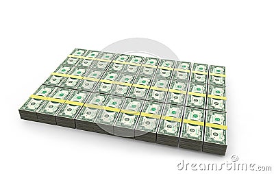 Piles of 10 Dollar bills - with and without depth of field effect - 3D rendering Stock Photo