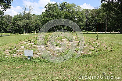 Piles of limestone forming the stone mound at Fort Ancient Stock Photo