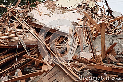 Piles Of Lumber And Other Demolition Debris Stock Photo