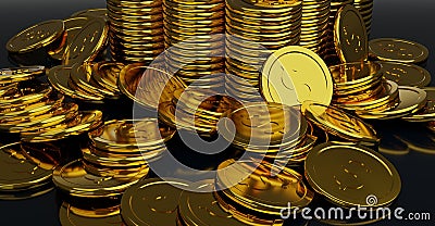 Piles of shiny gold coins with dollar sign. 3D illustration Cartoon Illustration