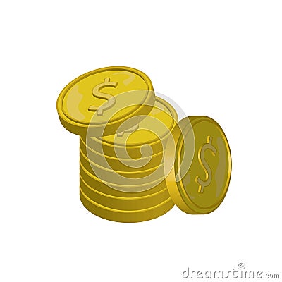 Piles of shiny gold coins with dollar sign. Vector Illustration of golden coins Vector Illustration