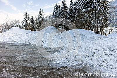 Piles of snow from plowing Stock Photo