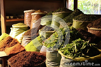 piles of tea leaves in different stages of processing Stock Photo