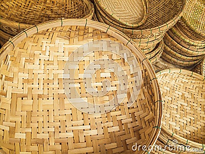 Piles of woven cane baskets Stock Photo