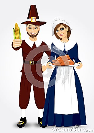 Pilgrim couple Vector Illustration