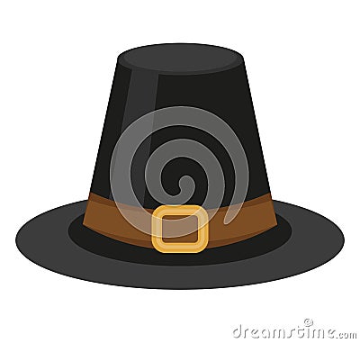 Pilgrim hat icon, flat style. Thanksgiving headdress. Isolated on white background. Vector illustration. Vector Illustration