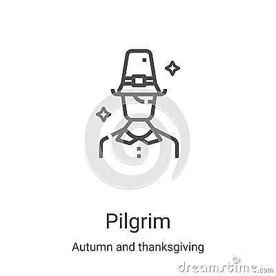 pilgrim icon vector from autumn and thanksgiving collection. Thin line pilgrim outline icon vector illustration. Linear symbol for Vector Illustration