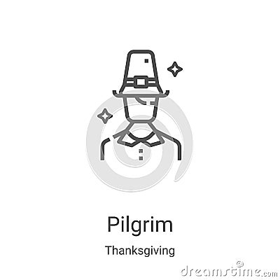 pilgrim icon vector from thanksgiving collection. Thin line pilgrim outline icon vector illustration. Linear symbol for use on web Vector Illustration