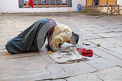 Pilgrim at the Jakar Dzong, Jakar, Bhutan Editorial Stock Photo