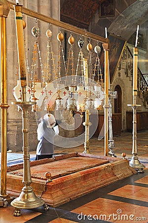 Pilgrim prays in a white veil Editorial Stock Photo