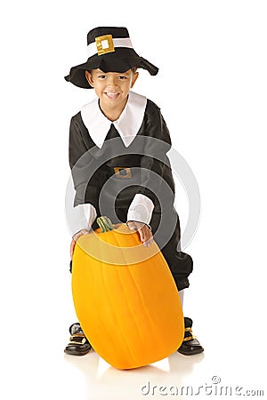 Pilgrim with Pumpkin Stock Photo