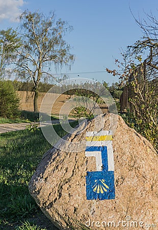 Pilgrim sign - Camino de Santiago - Tourist signs - Poland Stock Photo