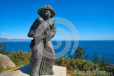 Pilgrim Statue Finisterre end of Saint James way Editorial Stock Photo