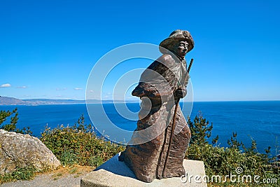 Pilgrim Statue Finisterre end of Saint James way Editorial Stock Photo