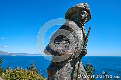 Pilgrim Statue Finisterre end of Saint James way Editorial Stock Photo