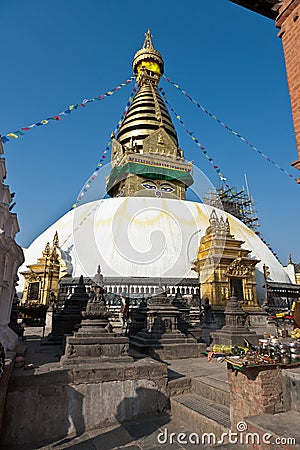 Pilgrim in Swayambhunath Temple, Kathmandu, Nepal. Editorial Stock Photo