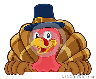 Turkey Pilgrim Hat Thanksgiving Cartoon Character Vector Illustration