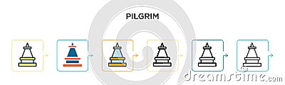 Pilgrim vector icon in 6 different modern styles. Black, two colored pilgrim icons designed in filled, outline, line and stroke Vector Illustration