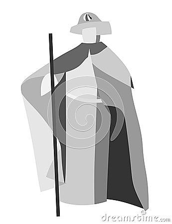 Pilgrim walking por Camino de Santiago Vector Illustration