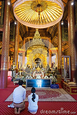 Pilgrim at Wat Phra That Si Chom Thong Worawihan in Chom Thong District, Chiang Mai, Thailand Editorial Stock Photo