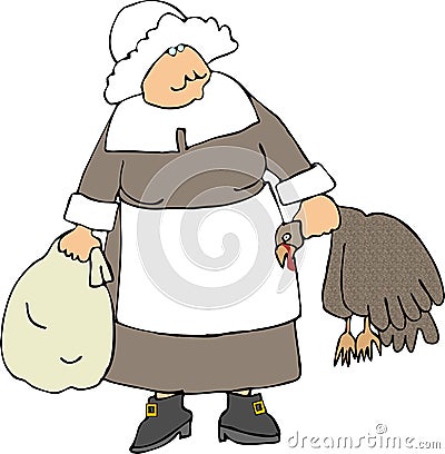 Pilgrim Woman Cartoon Illustration