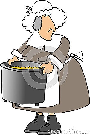 Pilgrim woman carrying a large pot Cartoon Illustration