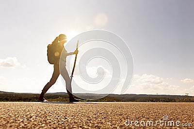 Pilgrim woman at Sunset Stock Photo