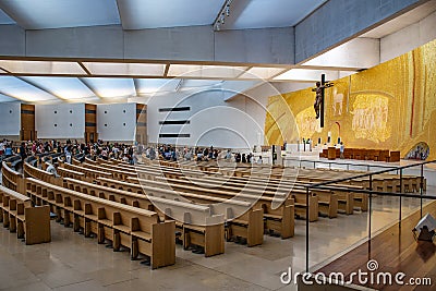 August 11, 2019. Fatima, Portugal. The pilgrimage center. The interior of a large modern church. Editorial Stock Photo