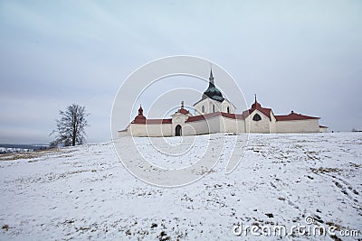 The Pilgrimage Church of Saint John Nepomuk in the snow, Zdar na Editorial Stock Photo