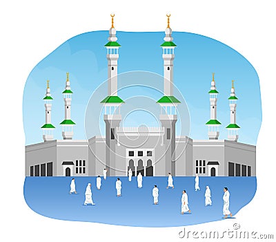 Pilgrimage In Front Of Masjidil Al Haram Vector Illustration