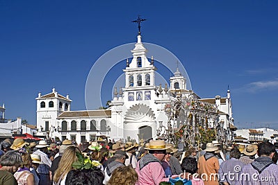 Pilgrims arriving at the church in El Rocio, Spain Editorial Stock Photo