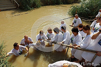 Pilgrims at the Baptism Site Qasr el Yahud Editorial Stock Photo