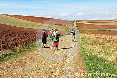 Pilgrims on camino Editorial Stock Photo