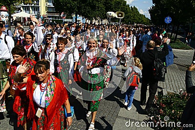 Pilgrims going to Mother Mary Sanctuary in Czestochowa Editorial Stock Photo