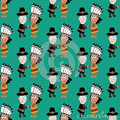 Pilgrims and indians Vector Illustration